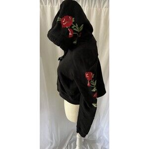 Hollister  Black Pullover Embroidered Red Roses Hoodie small